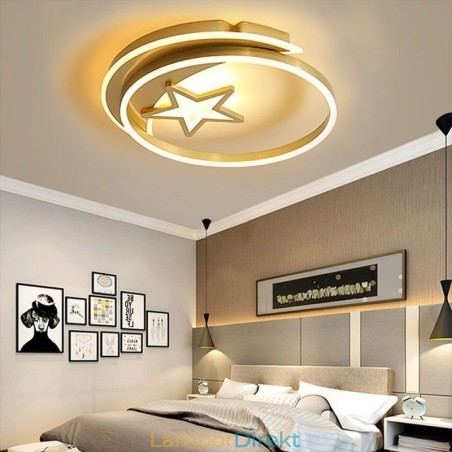 Moon Star Flush Mount Taklampa Guld Akryl Armatur Moon Star Flush Mount Taklampa Guld Akryl Armatur