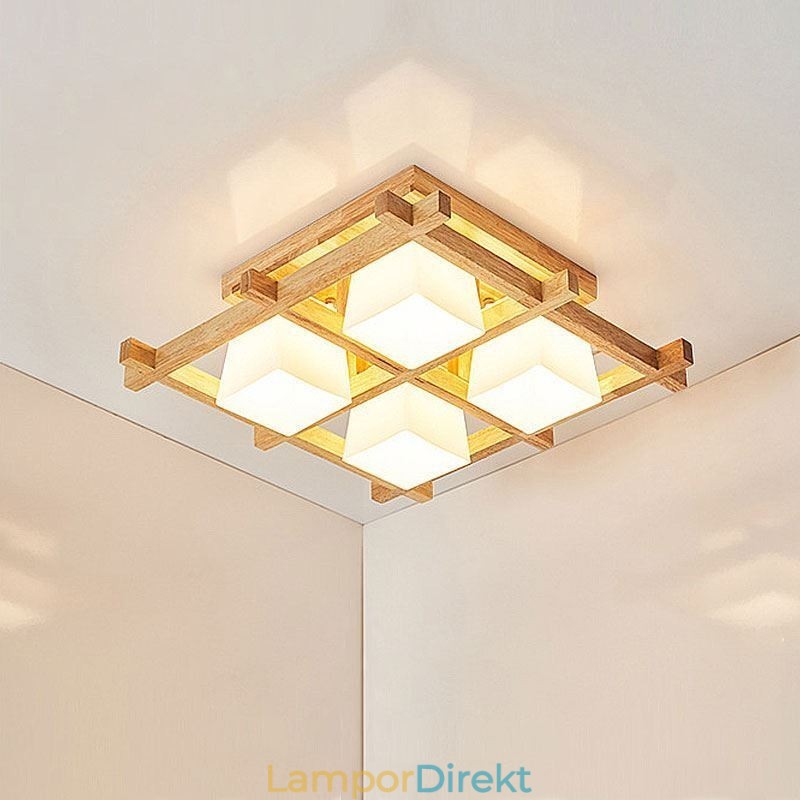 Nordic Square Grid Infälld Taklampa Gummi Trälampa