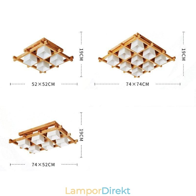 Nordic Square Grid Infälld Taklampa Gummi Trälampa