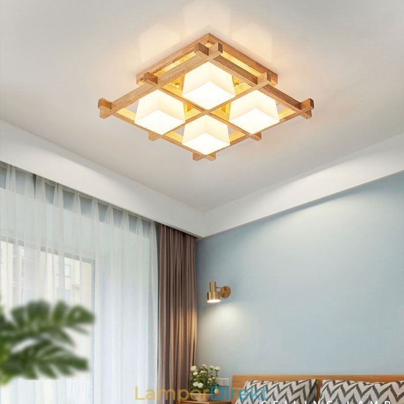 Nordic Square Grid Infälld Taklampa Gummi Trälampa