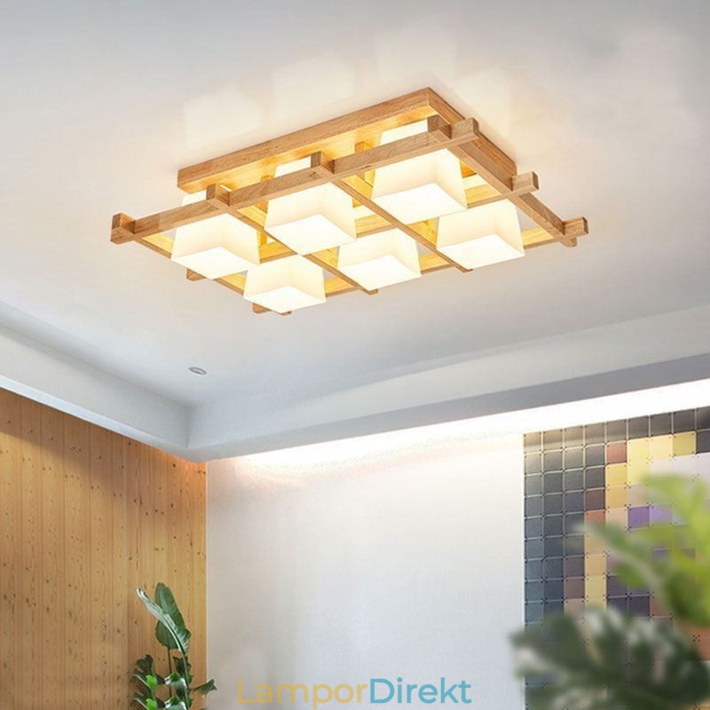 Nordic Square Grid Infälld Taklampa Gummi Trälampa