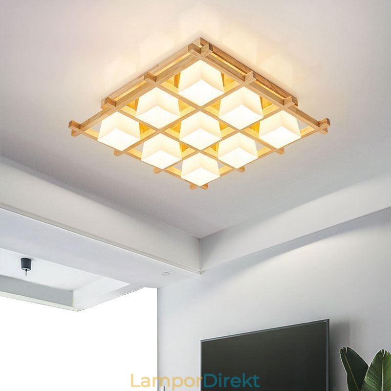 Nordic Square Grid Infälld Taklampa Gummi Trälampa