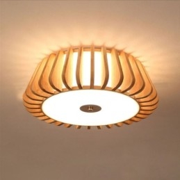 Nordic Round Flush Mount Creative Bamboo Takbelysning
