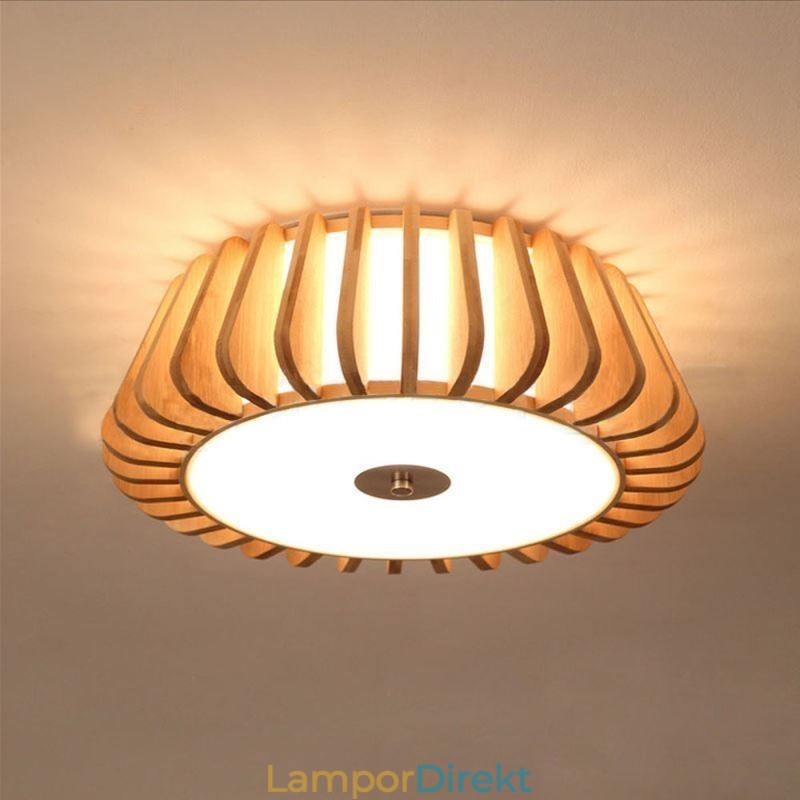Nordic Round Flush Mount Creative Bamboo Takbelysning