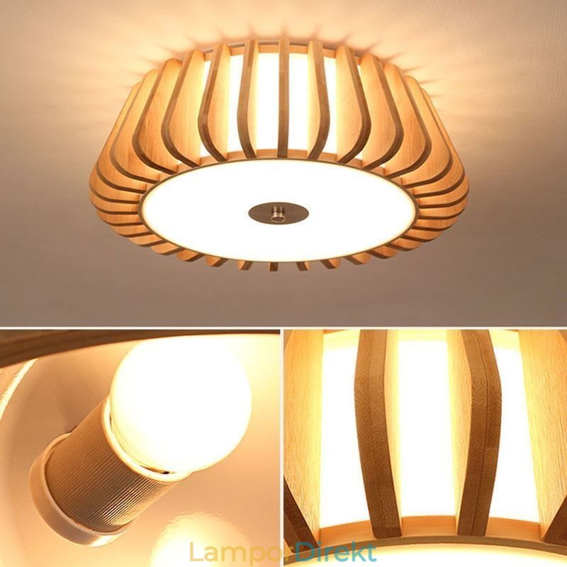 Nordic Round Flush Mount Creative Bamboo Takbelysning