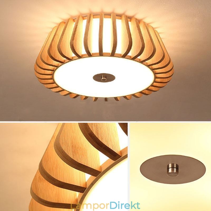 Nordic Round Flush Mount Creative Bamboo Takbelysning