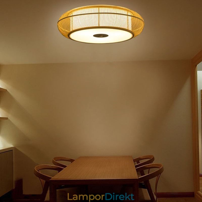 Kinesisk Specialbambu Flush Mount Creative Japansk Rund Taklampa