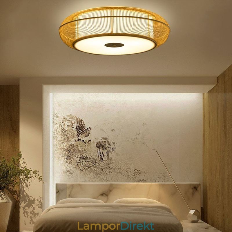 Kinesisk Specialbambu Flush Mount Creative Japansk Rund Taklampa