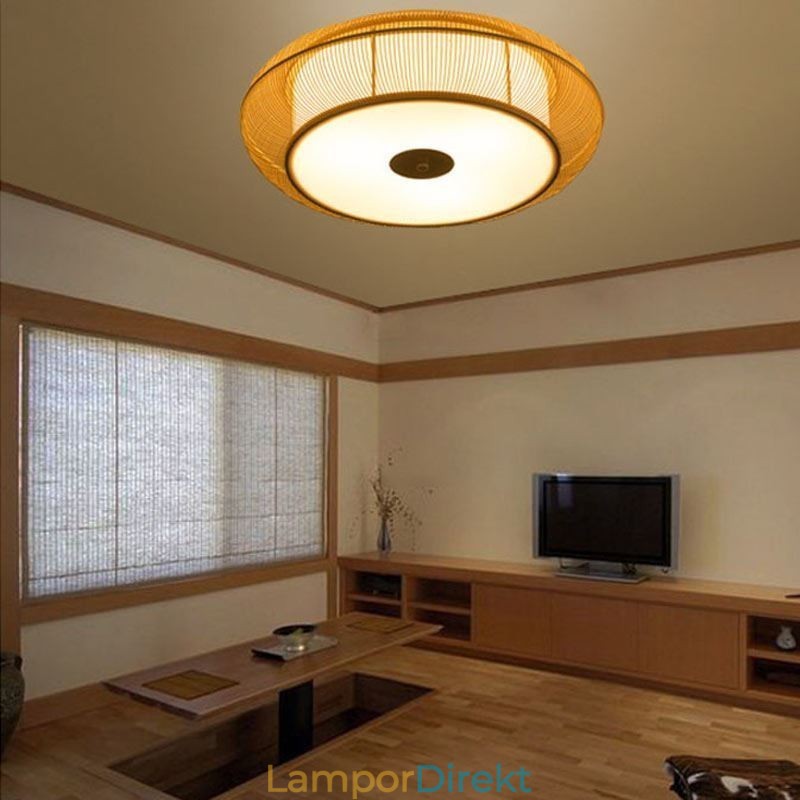 Kinesisk Specialbambu Flush Mount Creative Japansk Rund Taklampa