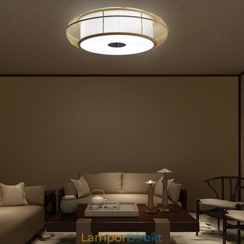 Kinesisk Specialbambu Flush Mount Creative Japansk Rund Taklampa