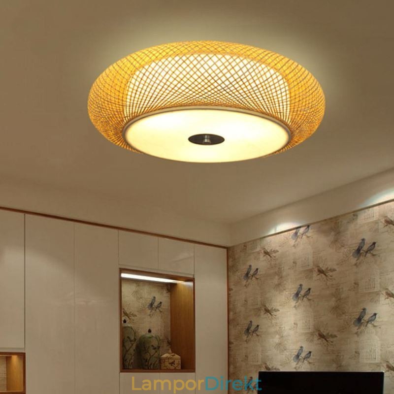 Modern Bamboo Flush Mount Kinesisk Vävd Takbelysning