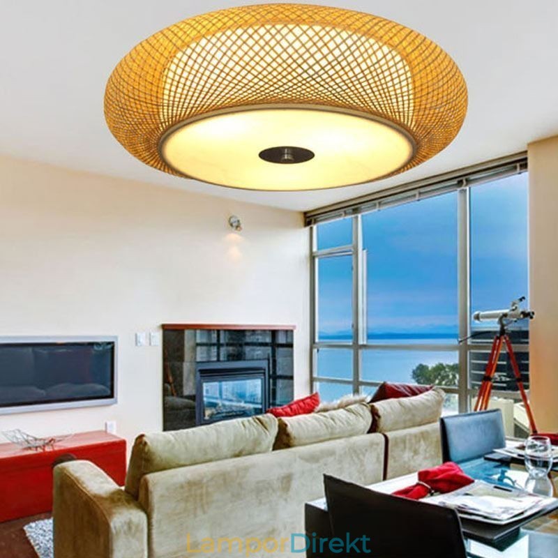 Modern Bamboo Flush Mount Kinesisk Vävd Takbelysning