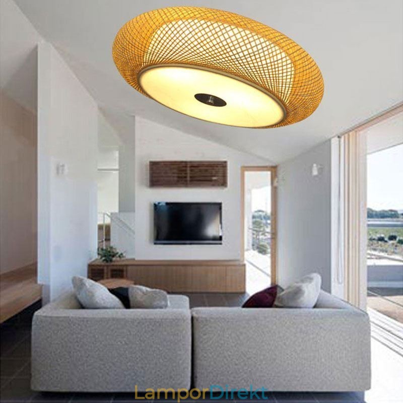Modern Bamboo Flush Mount Kinesisk Vävd Takbelysning