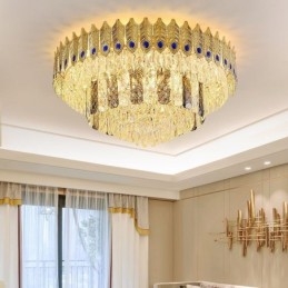 Crystal Flush Mount Rund Elektropläterad Phoenix Tail Guld Lyxig Decrative Taklampa