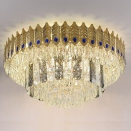 Crystal Flush Mount Rund Elektropläterad Phoenix Tail Guld Lyxig Decrative Taklampa