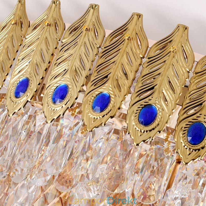 Crystal Flush Mount Rund Elektropläterad Phoenix Tail Guld Lyxig Decrative Taklampa