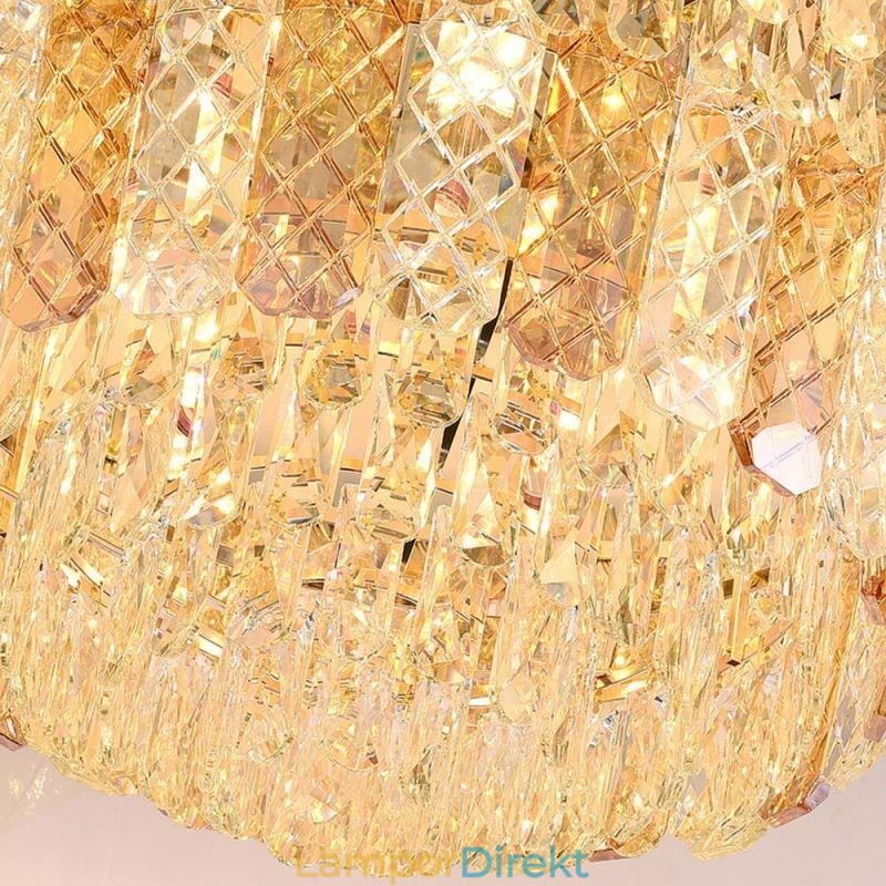 Crystal Flush Mount Rund Elektropläterad Phoenix Tail Guld Lyxig Decrative Taklampa