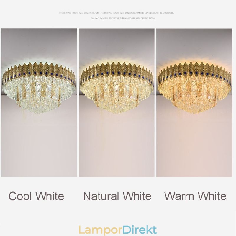 Crystal Flush Mount Rund Elektropläterad Phoenix Tail Guld Lyxig Decrative Taklampa