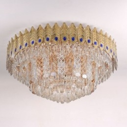 Crystal Flush Mount Rund Elektropläterad Phoenix Tail Guld Lyxig Decrative Taklampa