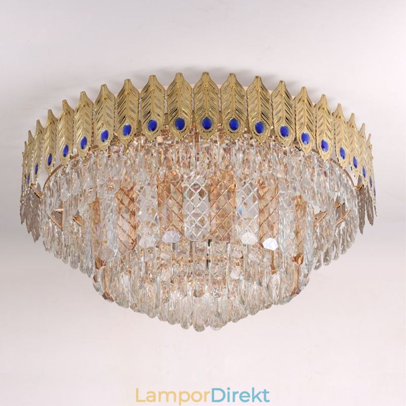 Crystal Flush Mount Rund Elektropläterad Phoenix Tail Guld Lyxig Decrative Taklampa