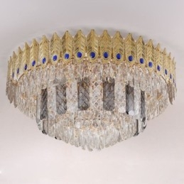 Crystal Flush Mount Rund Elektropläterad Phoenix Tail Guld Lyxig Decrative Taklampa