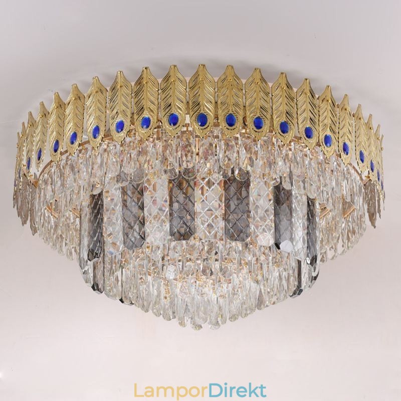 Crystal Flush Mount Rund Elektropläterad Phoenix Tail Guld Lyxig Decrative Taklampa