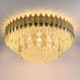 Crystal Flush Mount Rund Elektropläterad Phoenix Tail Guld Lyxig Decrative Taklampa