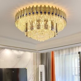 Crystal Flush Mount Rund Elektropläterad Phoenix Tail Guld Lyxig Decrative Taklampa