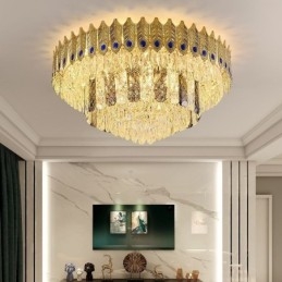 Crystal Flush Mount Rund Elektropläterad Phoenix Tail Guld Lyxig Decrative Taklampa