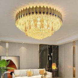 Crystal Flush Mount Rund Elektropläterad Phoenix Tail Guld Lyxig Decrative Taklampa