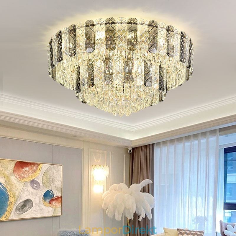 Crystal Flush Mount Double Layer Rund Lyx Decrative Taklampa 80Cm