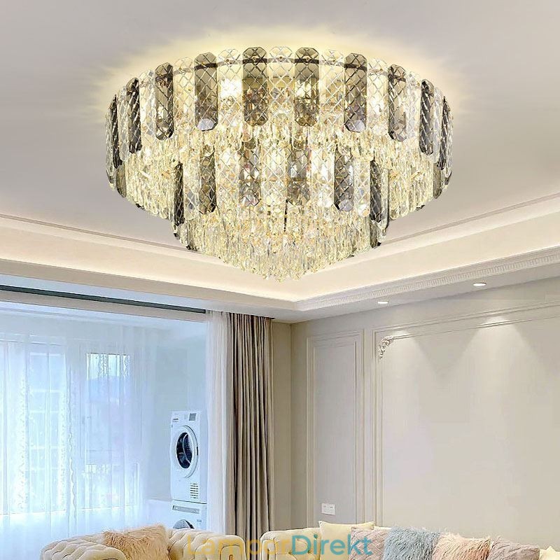 Crystal Flush Mount Double Layer Rund Lyx Decrative Taklampa 80Cm