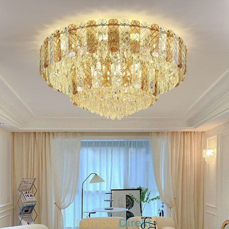 Crystal Flush Mount Double Layer Rund Lyx Decrative Taklampa 80Cm