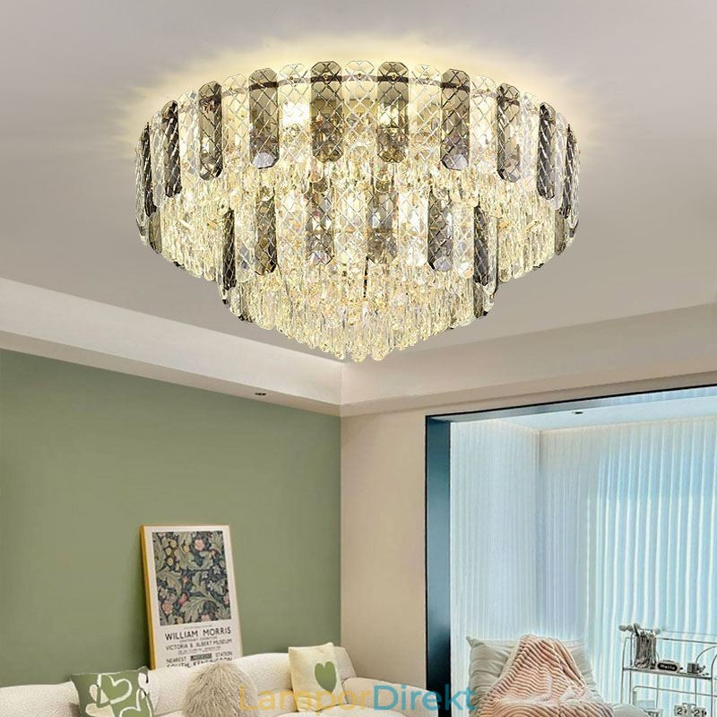 Crystal Flush Mount Double Layer Rund Lyx Decrative Taklampa 80Cm