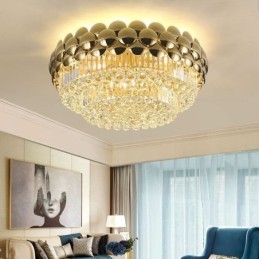 Crystal Flush Mount Rund Elektropläterad Guld Lyxig Decrative Taklampa 80Cm