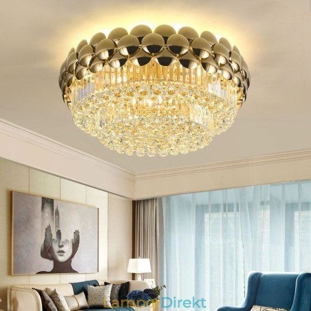 Crystal Flush Mount Rund Elektropläterad Guld Lyxig Decrative Taklampa 80Cm Crystal Flush Mount Rund Elektropläterad Guld Lyxig Decrative Taklampa 80Cm