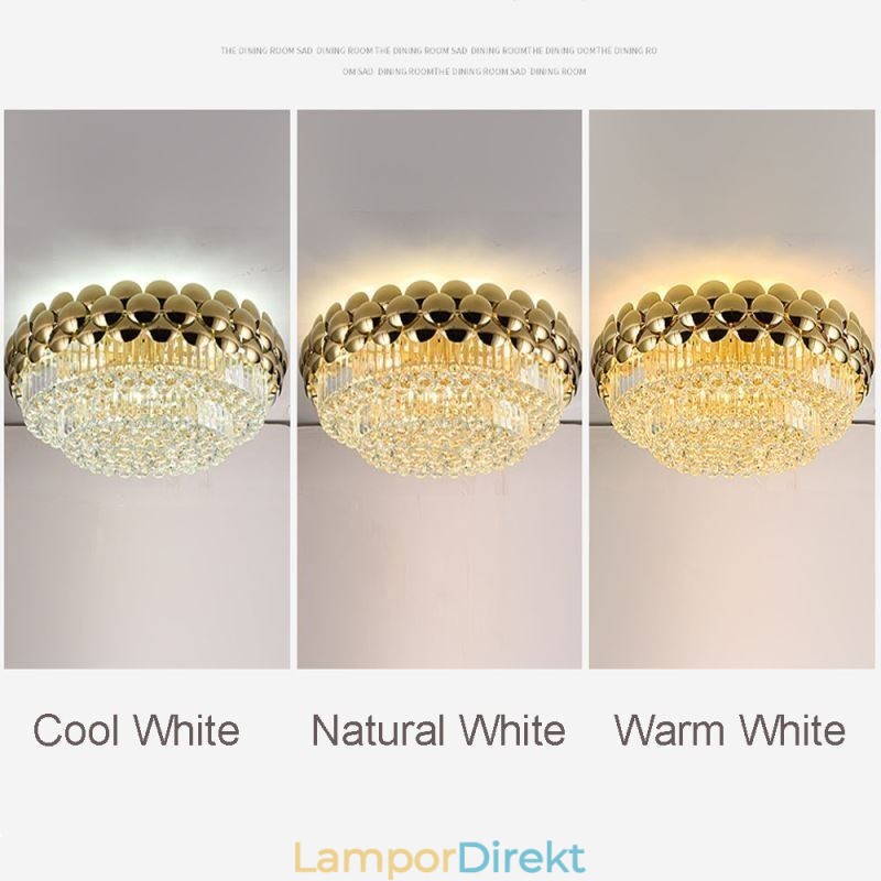 Crystal Flush Mount Rund Elektropläterad Guld Lyxig Decrative Taklampa 80Cm
