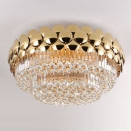 Crystal Flush Mount Rund Elektropläterad Guld Lyxig Decrative Taklampa 80Cm