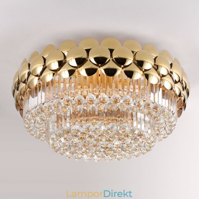 Crystal Flush Mount Rund Elektropläterad Guld Lyxig Decrative Taklampa 80Cm