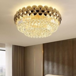 Crystal Flush Mount Rund Elektropläterad Guld Lyxig Decrative Taklampa 80Cm
