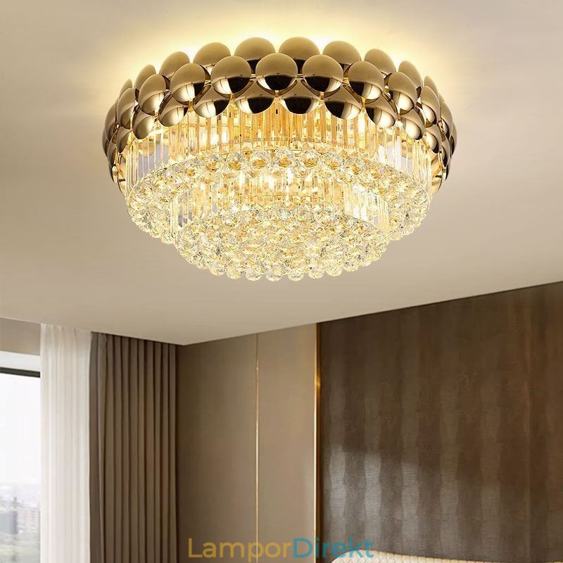 Crystal Flush Mount Rund Elektropläterad Guld Lyxig Decrative Taklampa 80Cm