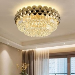 Crystal Flush Mount Rund Elektropläterad Guld Lyxig Decrative Taklampa 80Cm
