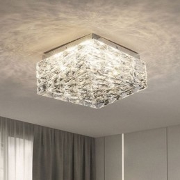 Crystal Ceiling Light Flush Mount Trefärgad Dimbar