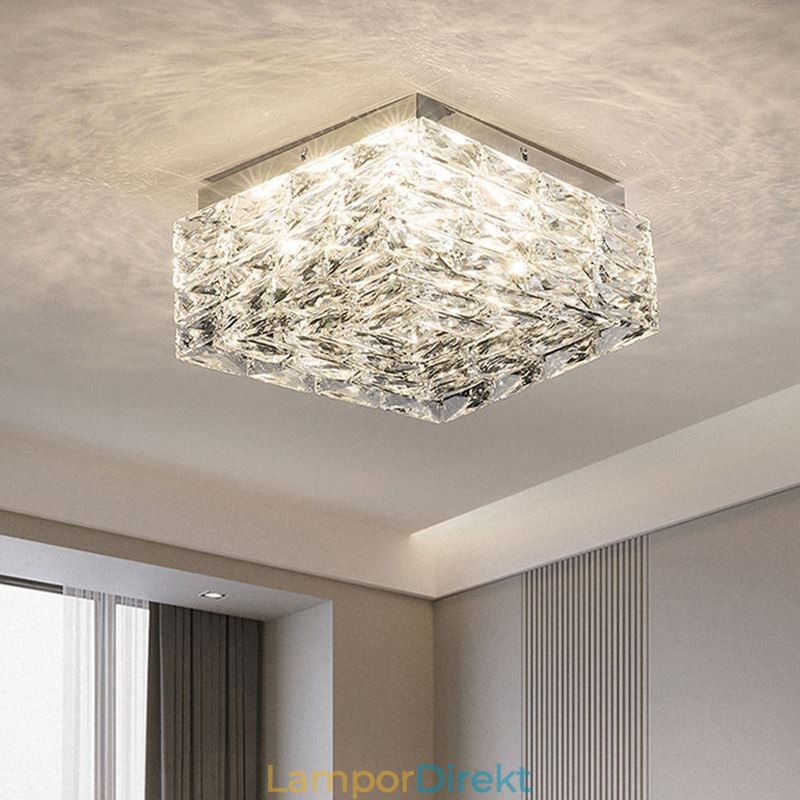 Crystal Ceiling Light Flush Mount Trefärgad Dimbar