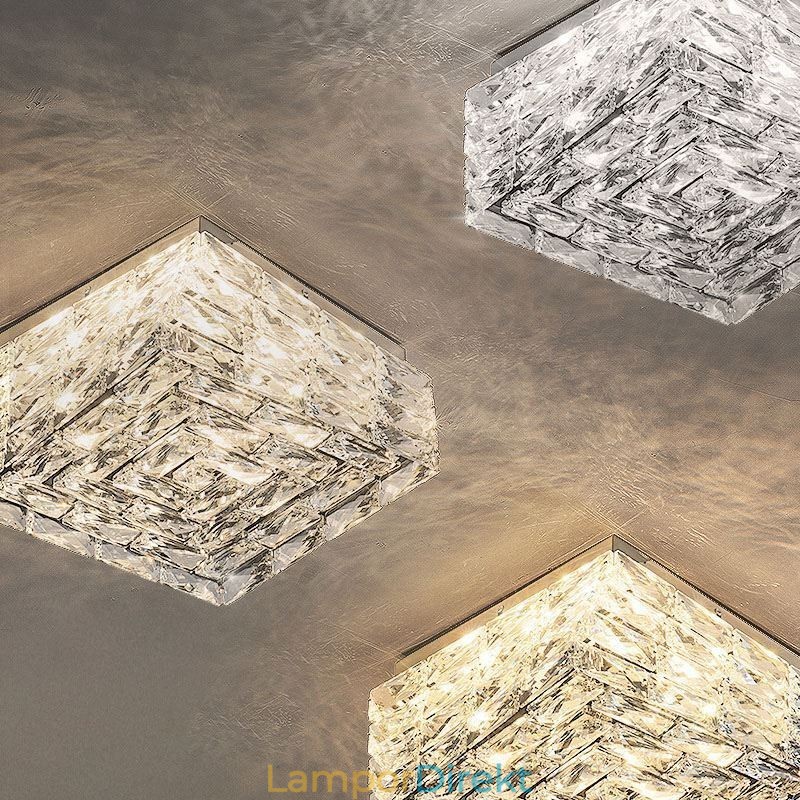 Crystal Ceiling Light Flush Mount Trefärgad Dimbar