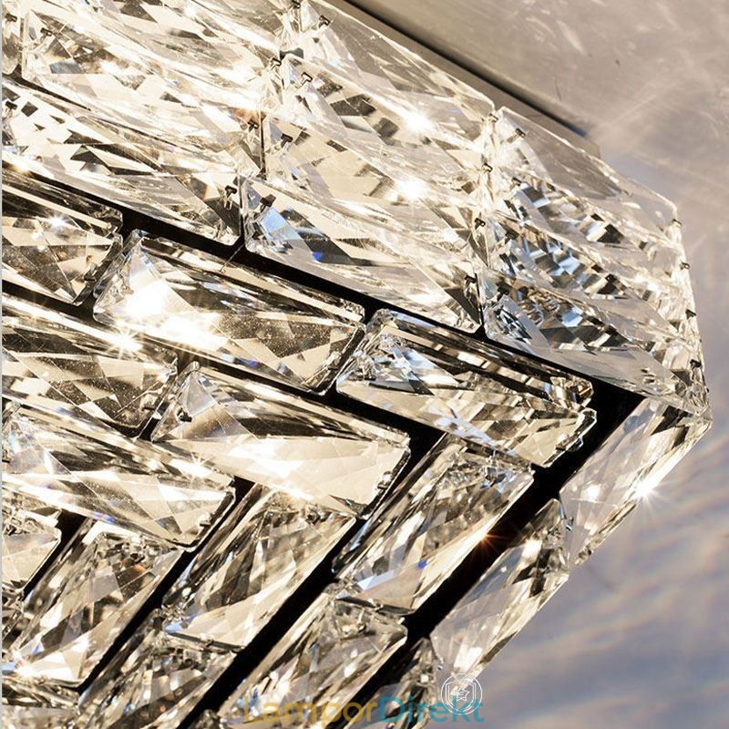 Crystal Ceiling Light Flush Mount Trefärgad Dimbar