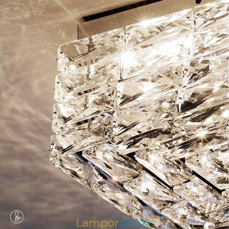 Crystal Ceiling Light Flush Mount Trefärgad Dimbar