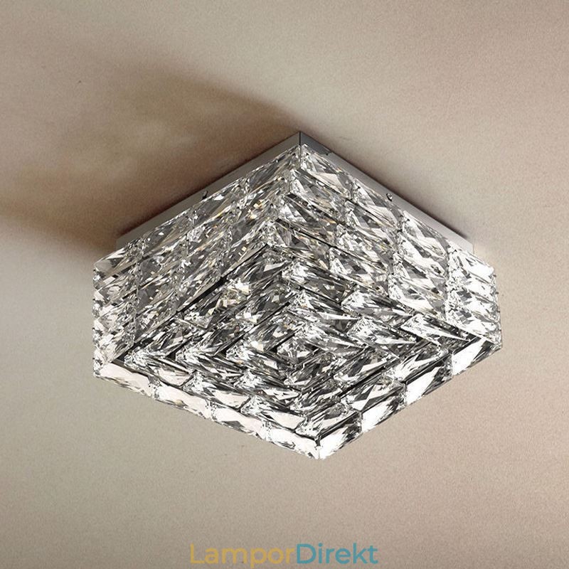 Crystal Ceiling Light Flush Mount Trefärgad Dimbar