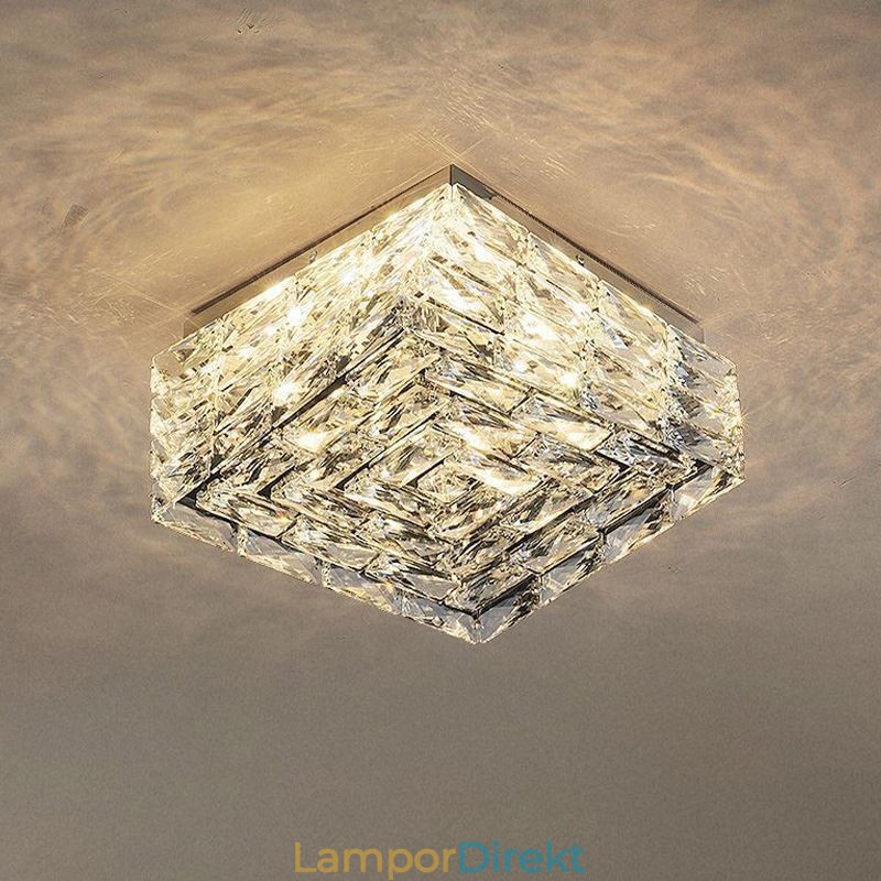 Crystal Ceiling Light Flush Mount Trefärgad Dimbar