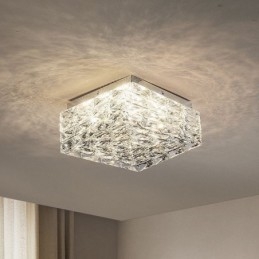 Crystal Ceiling Light Flush Mount Trefärgad Dimbar